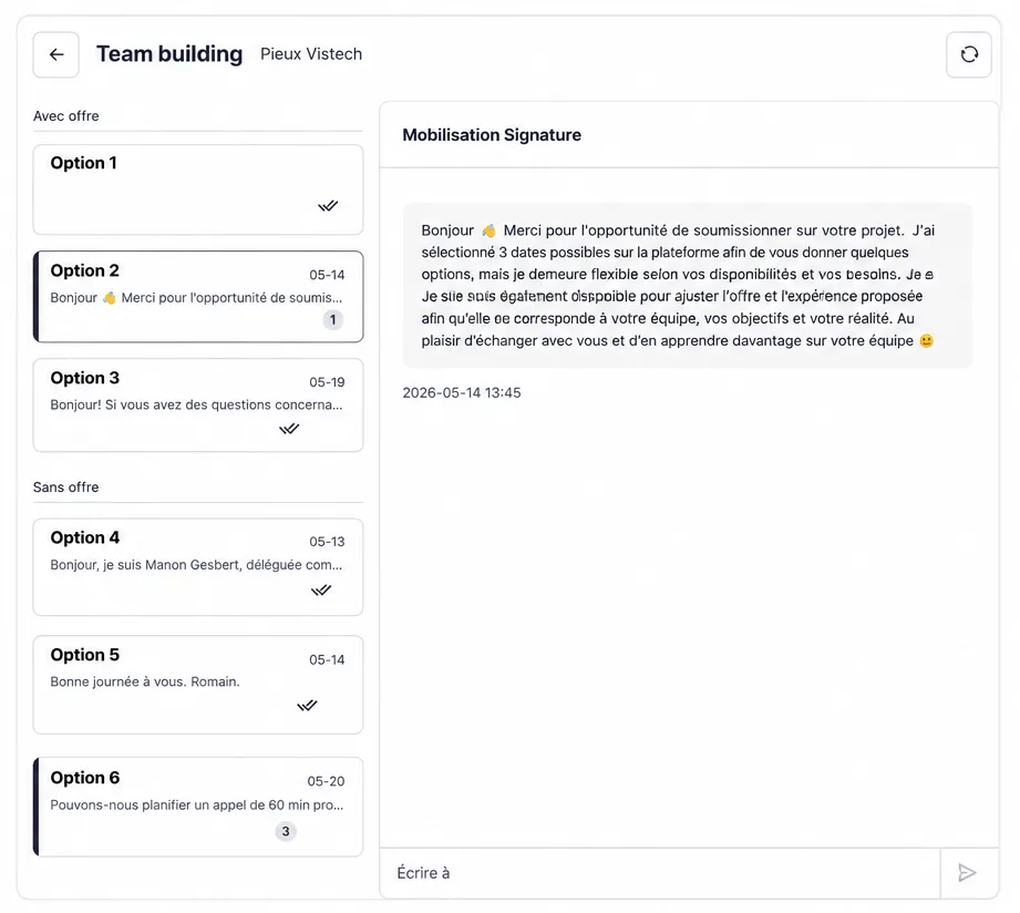 Interface de messagerie intégrée avec options de fournisseurs et fil de discussion