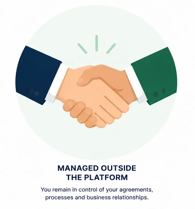 Handshake illustration representing agreements managed outside the platform