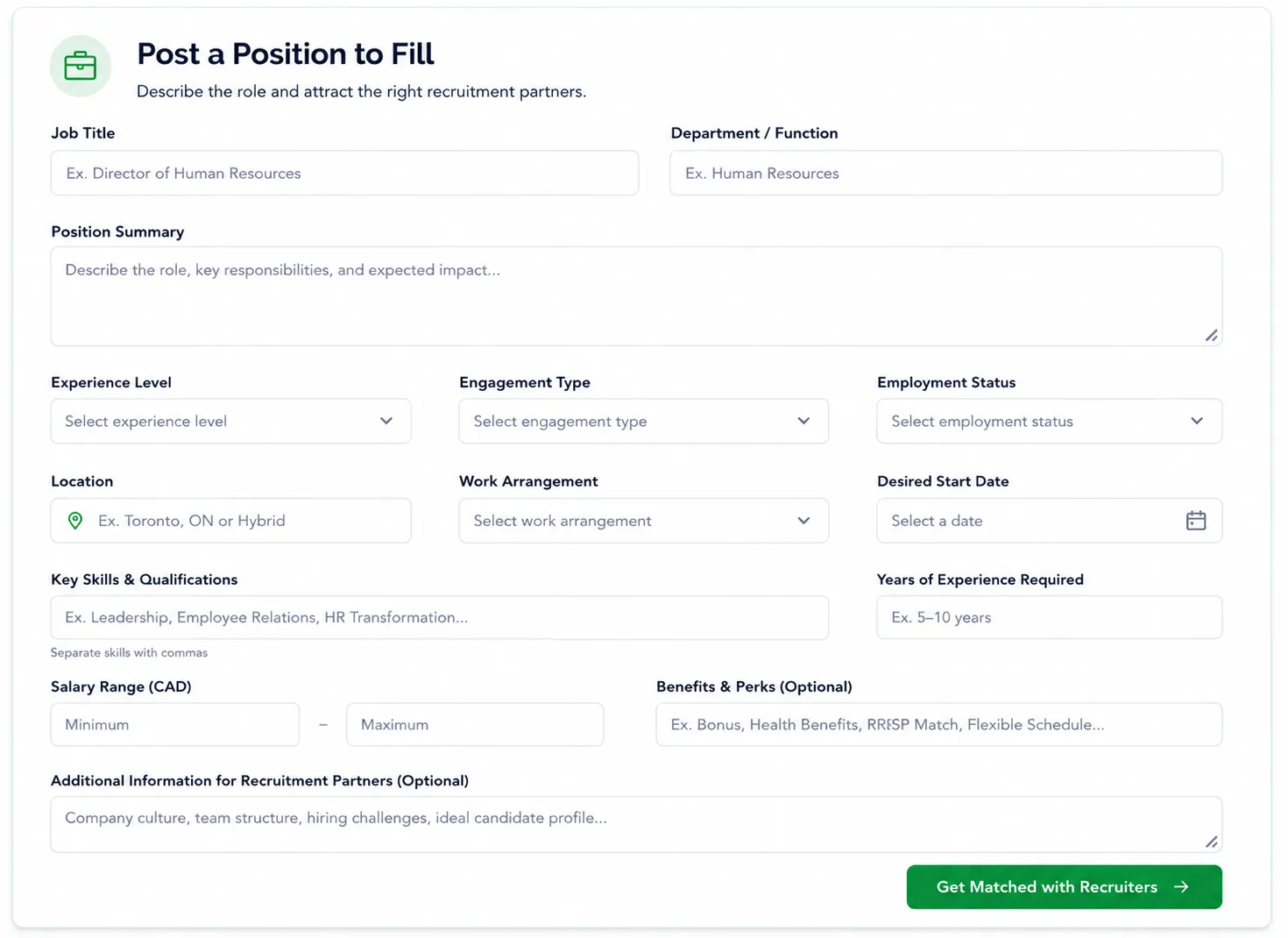 KEHOPS project posting form with project name, description, audience, date, headcount, and budget fields